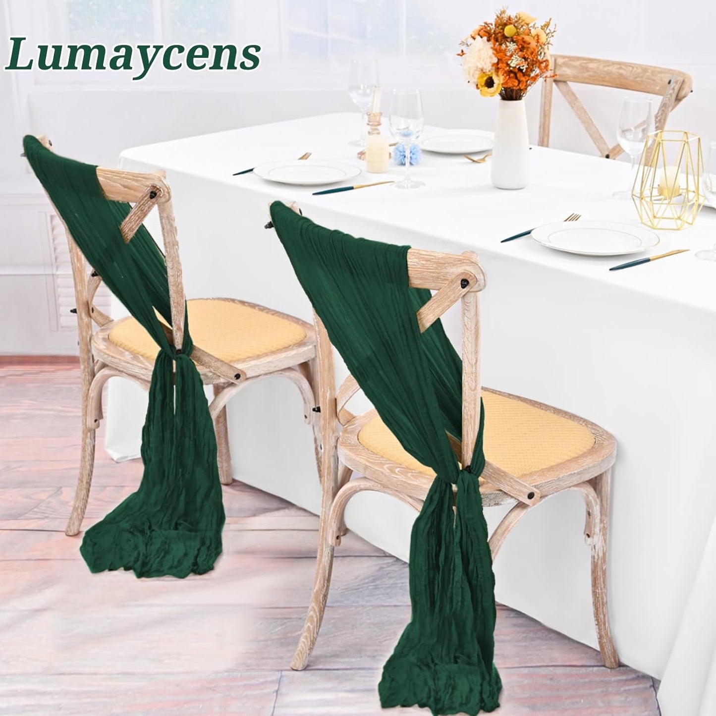 50 PCS Cheesecloth Chair Sashes Bows Wedding Aisle Decorations Chair Ribbon Ties Back Sash for Wedding Party Events Banquet Chair Cover Decoration (Emerald Green)