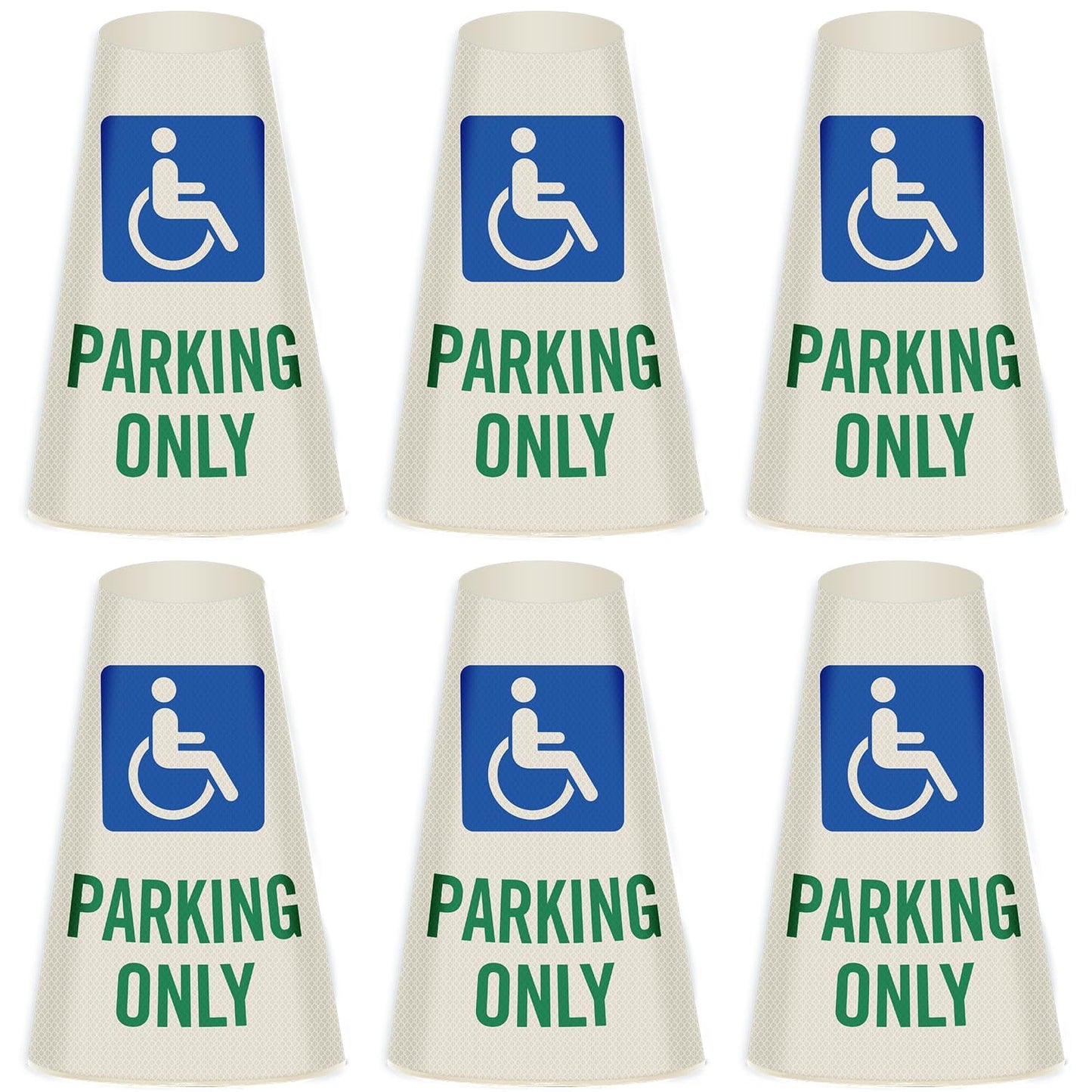 SmartSign 6-Pack "Handicapped Parking Only" Reflective Cone Message Sleeve Collar with Symbol, 360-Degree Visibility, Non-Adhesive Vinyl Signs for Traffic Safety Cones, 3-Side Print [Cone Not Included]