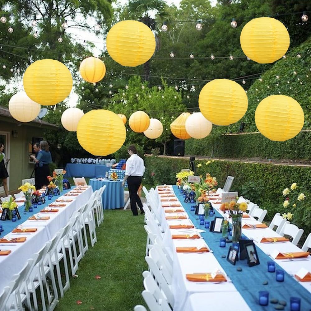 BEISHIDA 12-Inch Yellow Round Paper Lanterns Decorative Hanging Asia Chinese Japanese Paper Lanterns Lamp for Birthday Halloween Wedding Baby Bridal Shower Fall Home Decor Party Decoration（6 Packs）