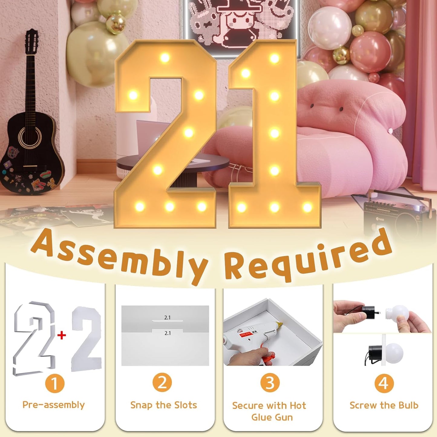 imprsv 3FT Light Up Numbers, Marquee Numbers 21st Birthday Decorations for Her Him, 21st Birthday Women Foam Board Anniversary Party Decorations Arch Kit (DIY)