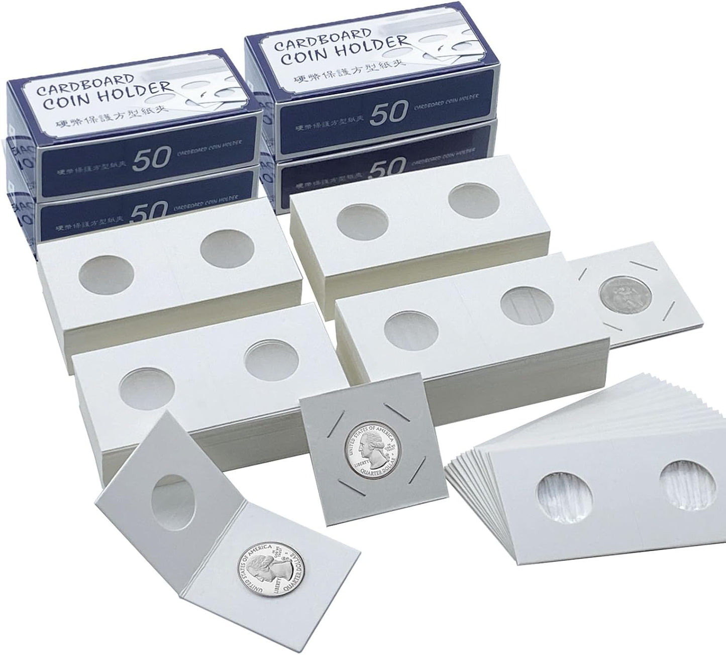 200 PCS Premium Cardboard Coin Flips 2 x 2 inch Coin Collection Supplies for Quarter, Mylar Coin Flips Coin Holders for Collectors (Quarter Coin Flips)