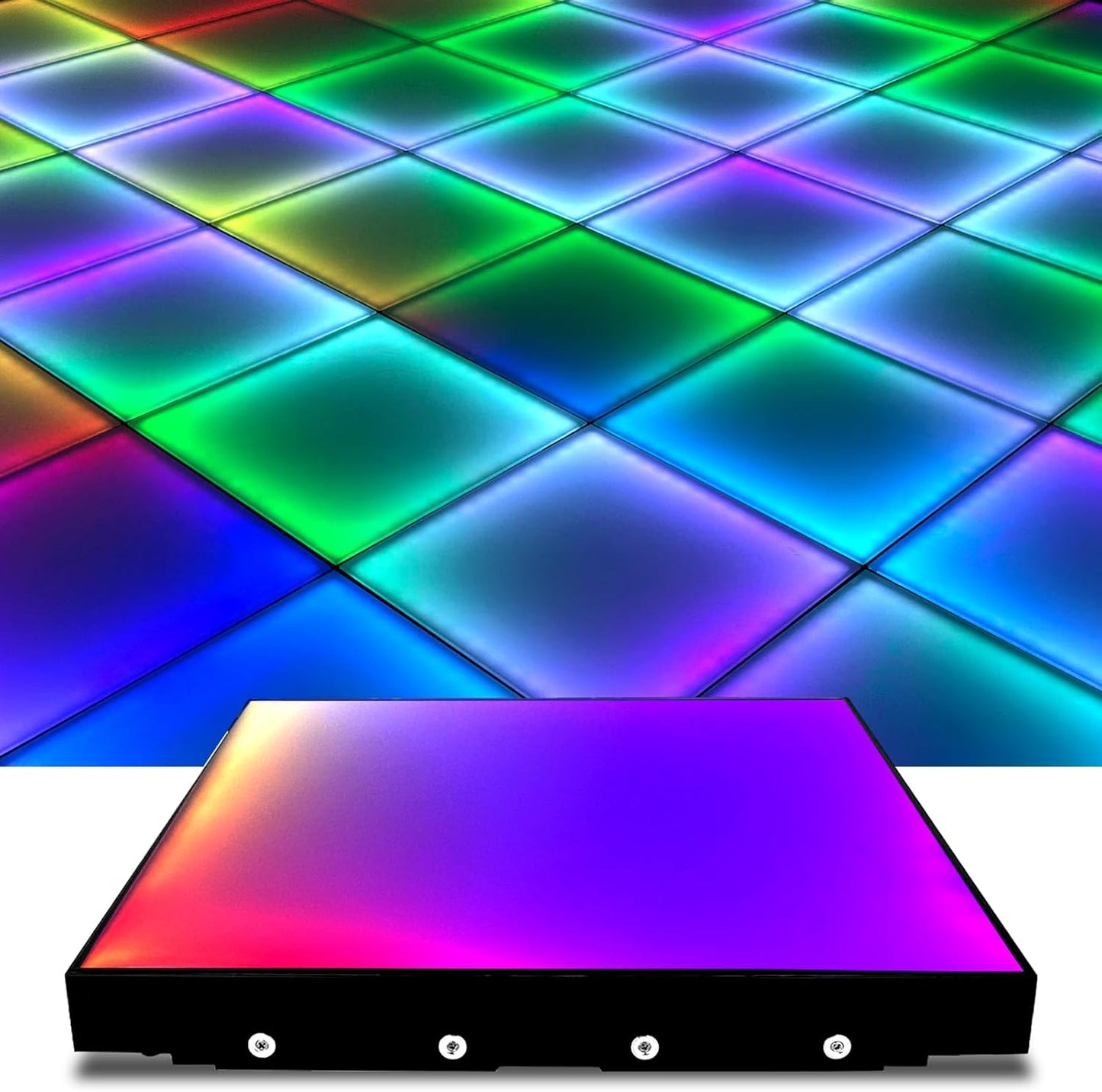 Dance Floor Stage Lights-Tempered Glass with Flight Case - RGB Color Changing Lights for Wedding, Party, Club - Non-Slip (RGB-Magnetic, 8 * 8 FT)
