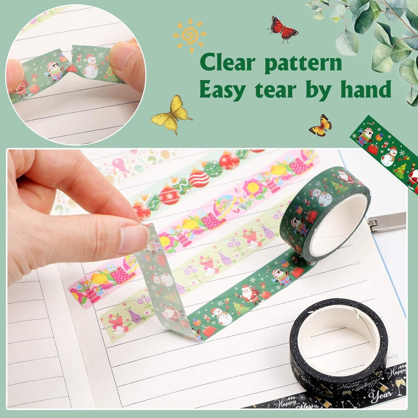 TaoBary 33 Rolls Holiday Plaid Washi Tape, 15 mm Seasonal Washi Tape Set Bohemian Colorful Vintage Cute for Card Wrapping Craft(Festive Style)