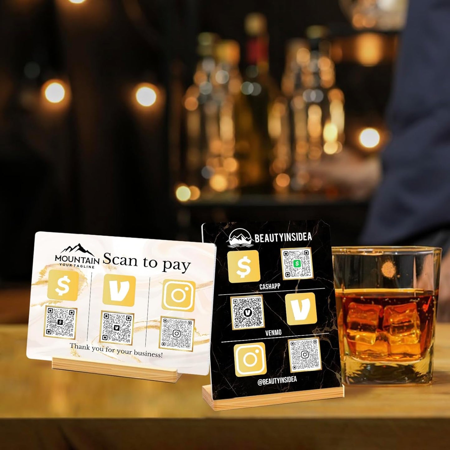 Personalized Custom Metal QR Code Sign Venmo Cashapp Scan to Pay with Stand Instagram Facebook Social Media QR Signs Bar Code QR Plaque Print for Business Salon Beauty Store Restaurant Wifi Sign (S3)