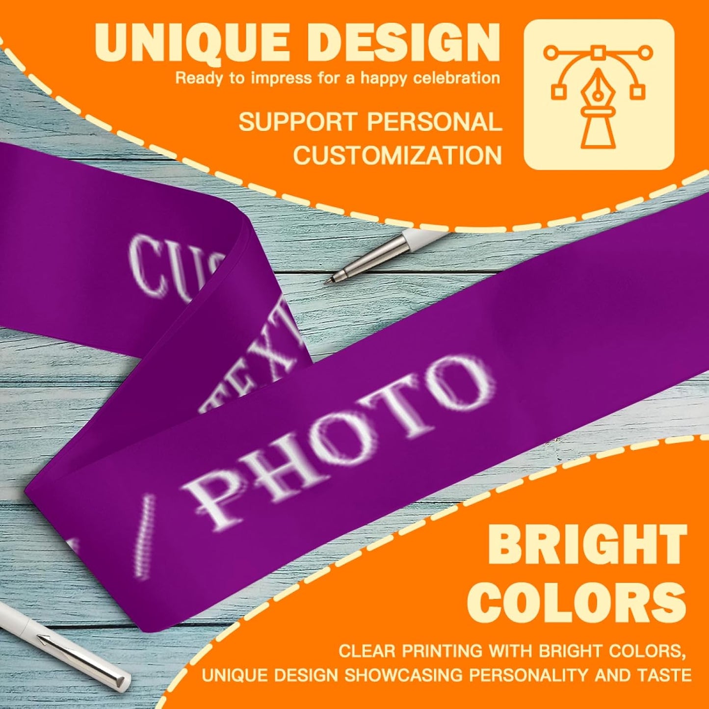 Custom Sash,Personalized Birthday Sash with Text Photo,Customized Bachelorette Sash Quote Sash Bride to Be Sash Color Optional (No decorative edge, Dark Purple)