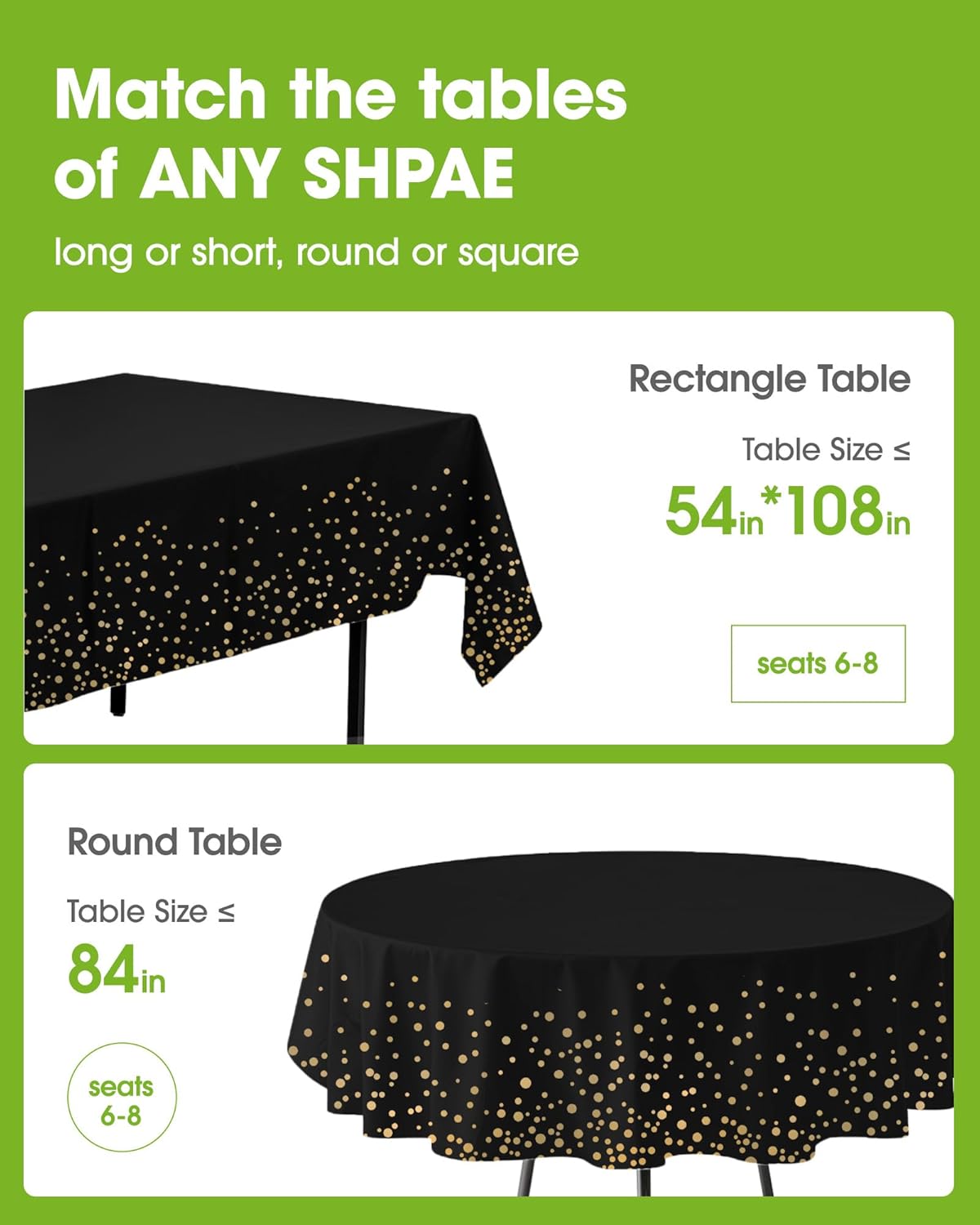 Pureegg Plastic Table Cloth Disposable 10 Pack, 54 x 108 Inch Table Cloths, Graduation Decorations Class of 2025, Graduation Tablecloths, Rectangle, Plastic Cover, Leakproof & Sturdy, Black and Gold