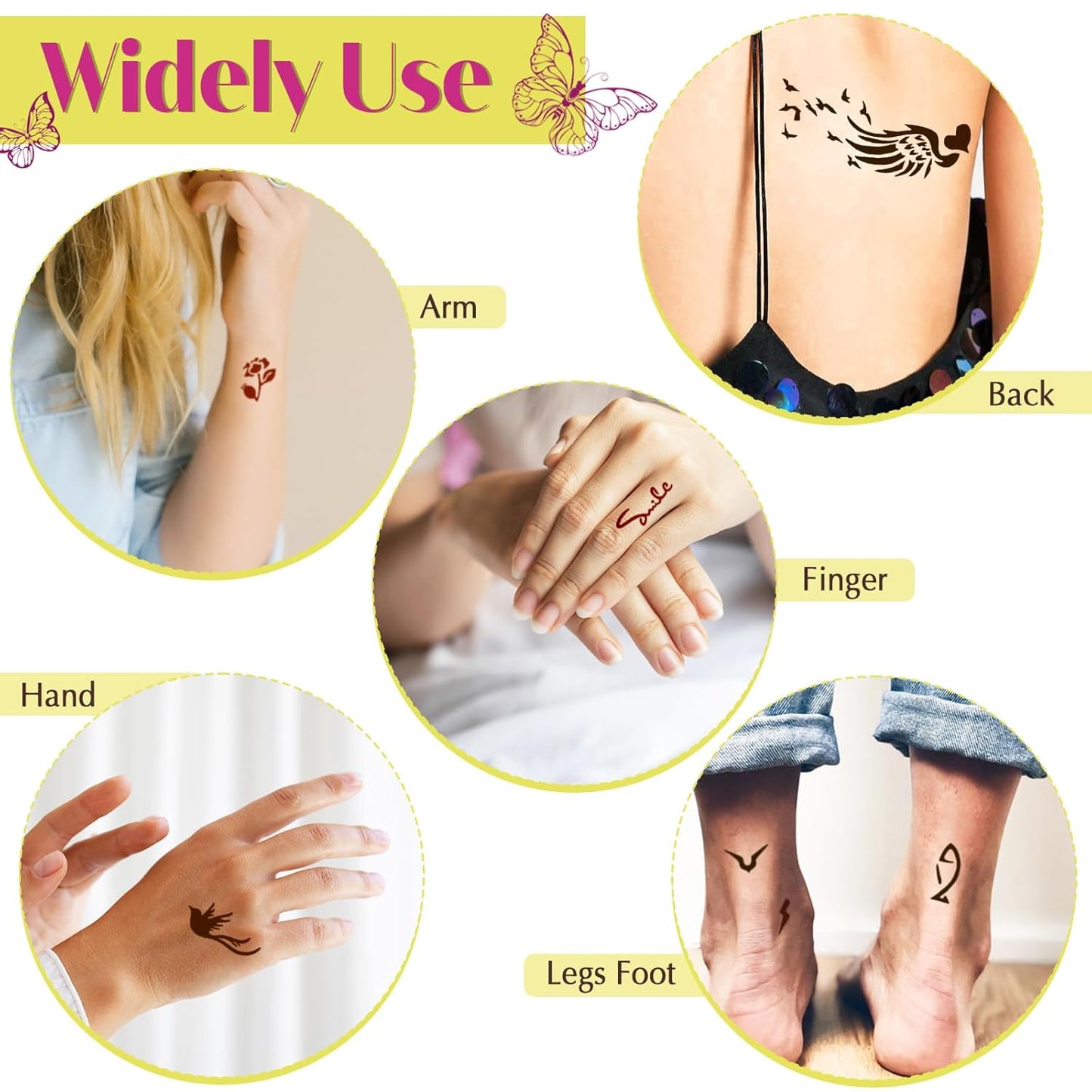 126 PCS Temporary Tattoos Stencils Kit,Temporary Tattoos Kit - 6 Pcs 2 Color(Brown Black) Ink with Gloves,DIY Body Art Painting for Women Men Adults Kids