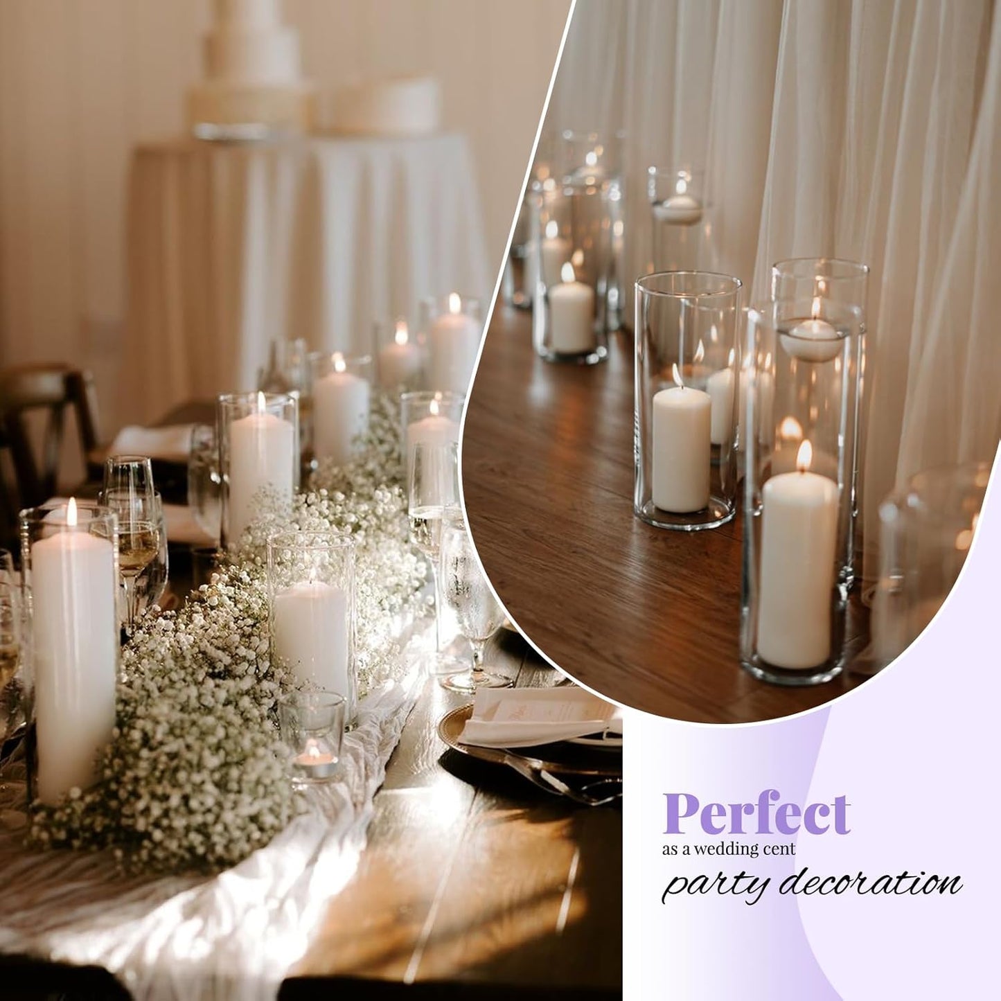 12Pack Glass Cylinder Vases for Centerpieces - 16 Inch Tall Flower Vase for Wedding Decorations, Floating Candle Holder Vase Bulk,Glass Hurricane Candle Holders for Table Shelf, Party, Home Decor