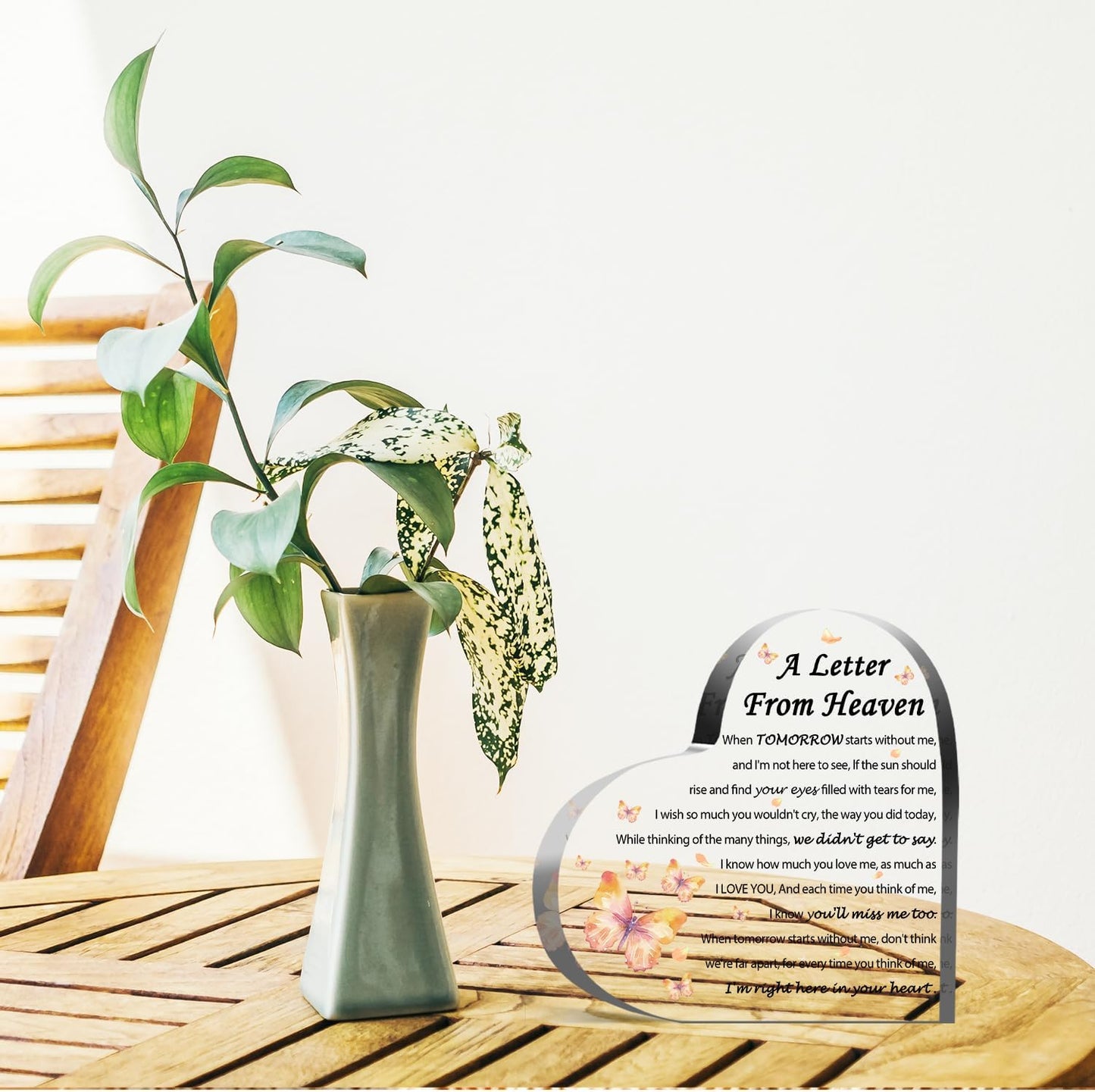 Sympathy Gifts - A Letter from Heaven- Memorial Gift for Loss of Mother Father Husband Son, Acrylic Heart Keepsake,Remembrance Sympathy Gifts （Butterfly）