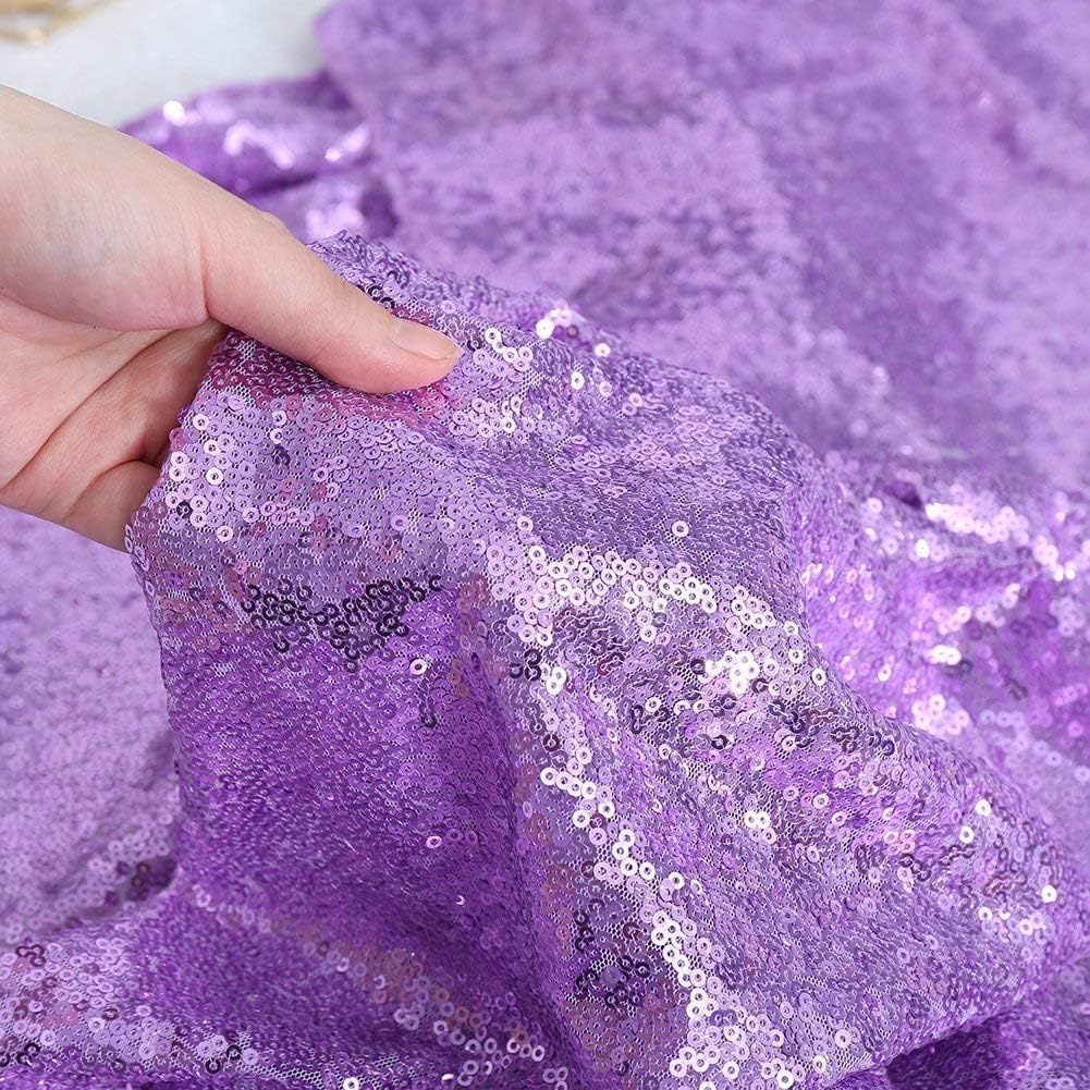 QueenDream Sequin Tablecloth 90"x132" Lavender Party Tablecloth Rectangular Seamless Sequin Table Cloth Overlay Glitter Wedding Birthday Bridal Shower Decoration
