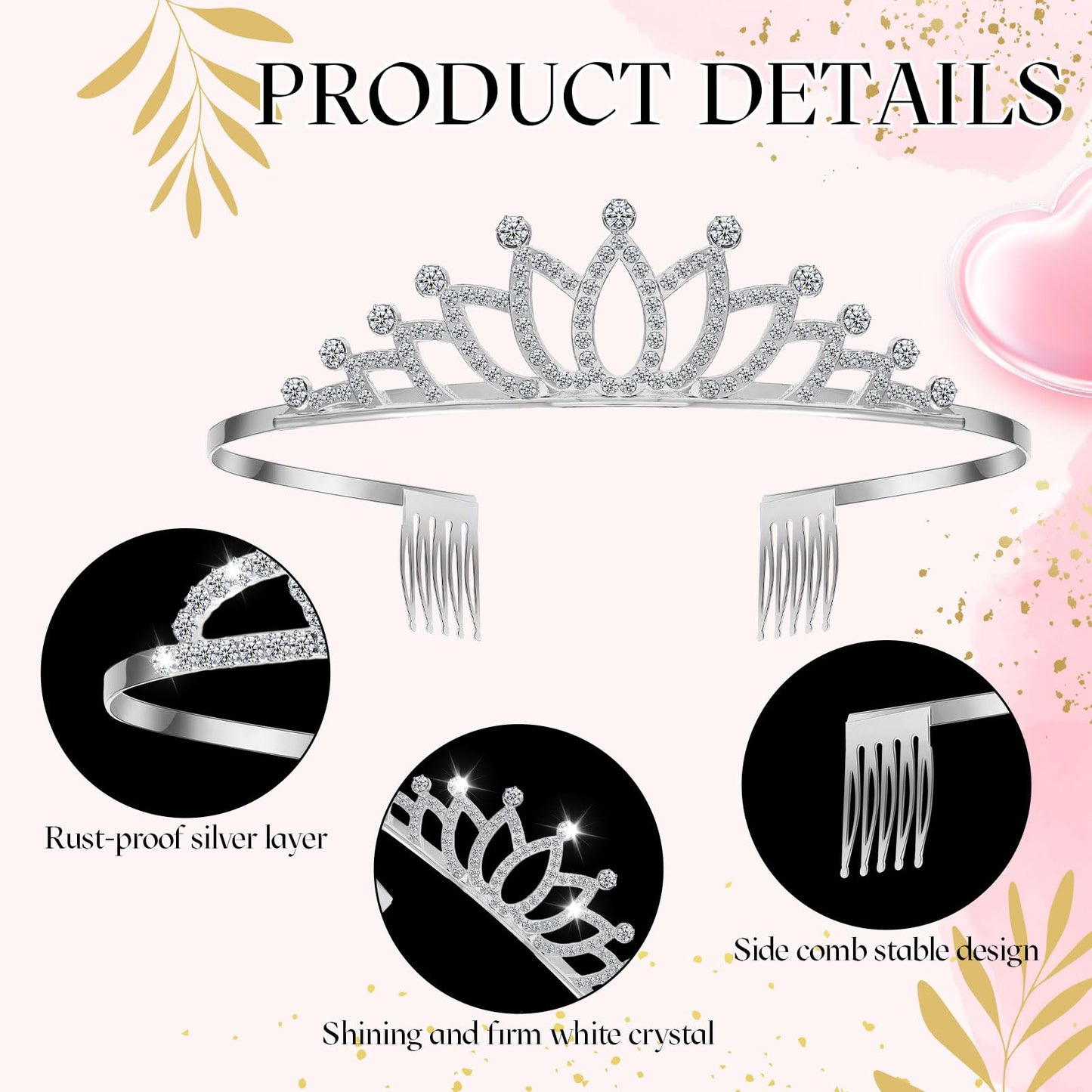 Yuefunny 24 Pcs Crystal Tiara Crowns for Women Bulk Rhinestone Princess Headband Crown with Combs