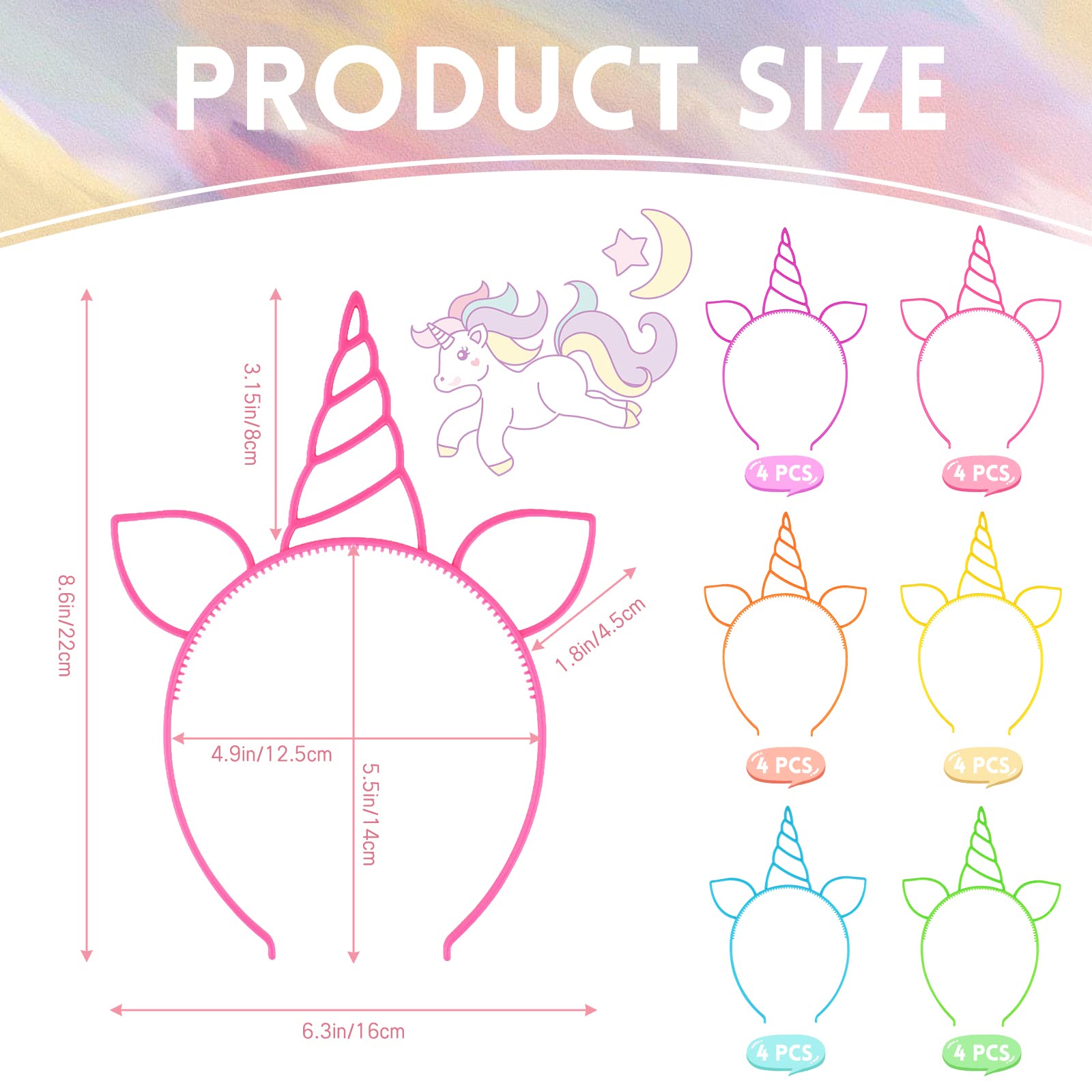 Zddaoole 24 Pcs Unicorn Headbands Unicorn Birthday Party Favors,Plastic Hairbands for