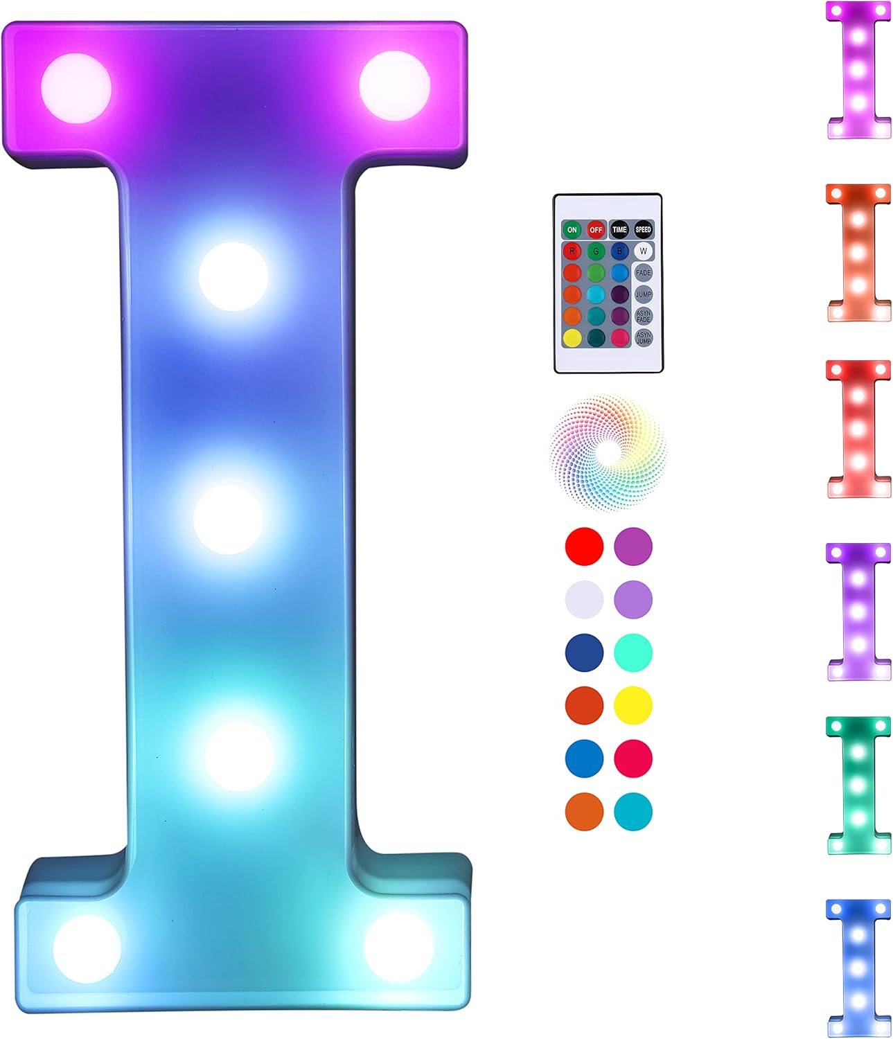 Foaky Colorful LED Letter Lights with Remote,Marquee Light Up Letters Sign for Night Light Wedding/Birthday Party Battery Powered Christmas Lamp Home Bar Decoration(I)