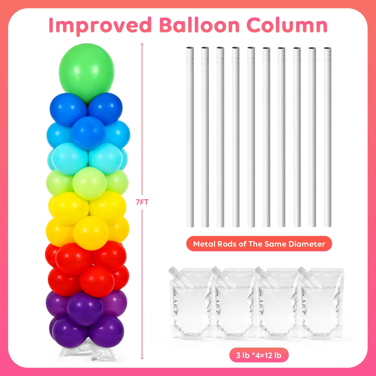 Tamodan Adjustable balloon column kit set of 2, 78 Inch balloon tower Reusable Metal Telescopic