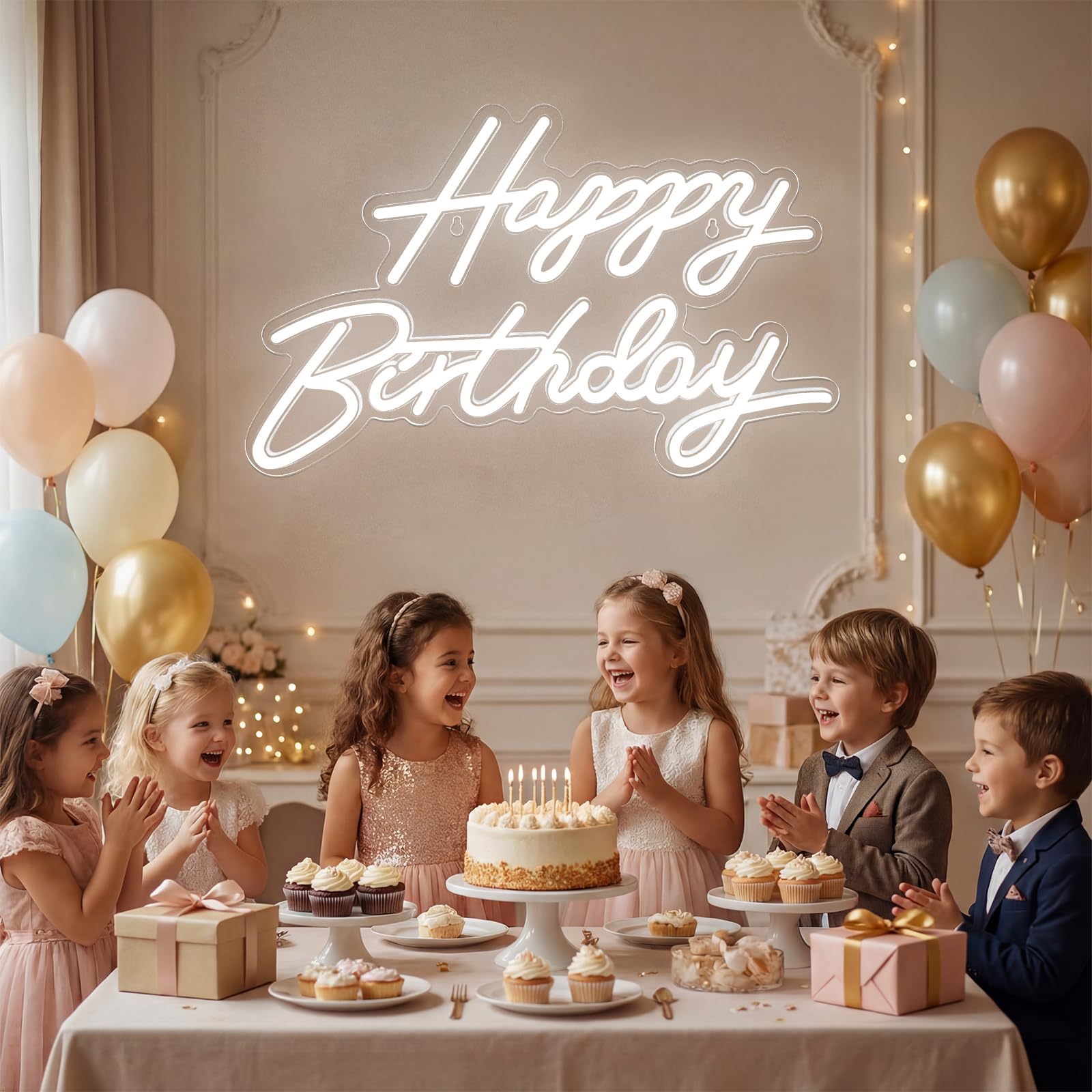 Happy Birthday Neon Sign for Wall Decor, LED Happy Birthday Light Up Sign, Dimmable LED Birthday
