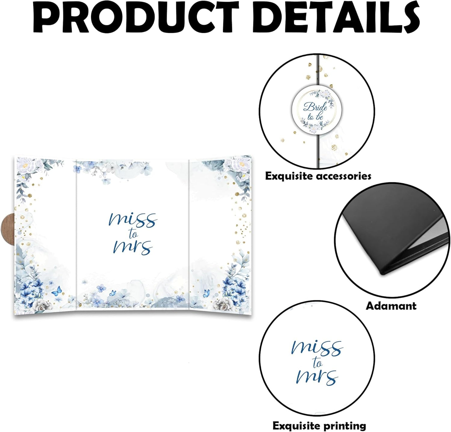 Blue Flowers Bridal Shower Decorations - 18 ''x12'' Bride-to-Be Signature Guest Book Alternative from Miss to Mrs - Signature Book Gifts - Bachelorette Party Wedding Reception Decor & Supplies -A08