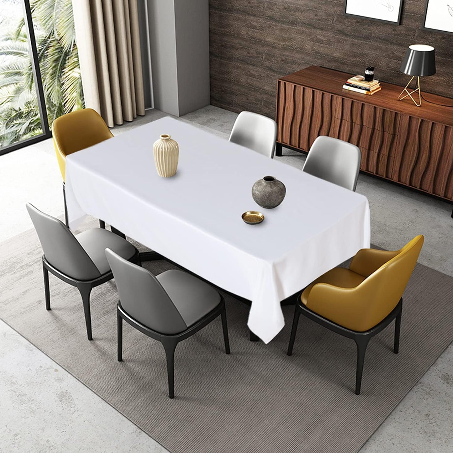 Fitable Rectangle Tablecloth Stain and Wrinkle Resistant Washable Polyester Table Cloth for Buffet Parties and Camping (54x120 inch, White)