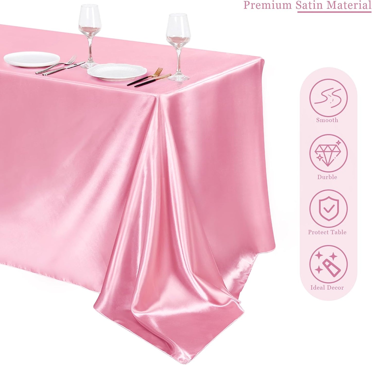 TURSTIN 4 Packs Pink Satin Tablecloth 102 x 58 Inch Overlay Satin Table Cover Rectangle Bright Silk Tablecloth Smooth Fabric Table Decoration for Wedding Banquet Party Events