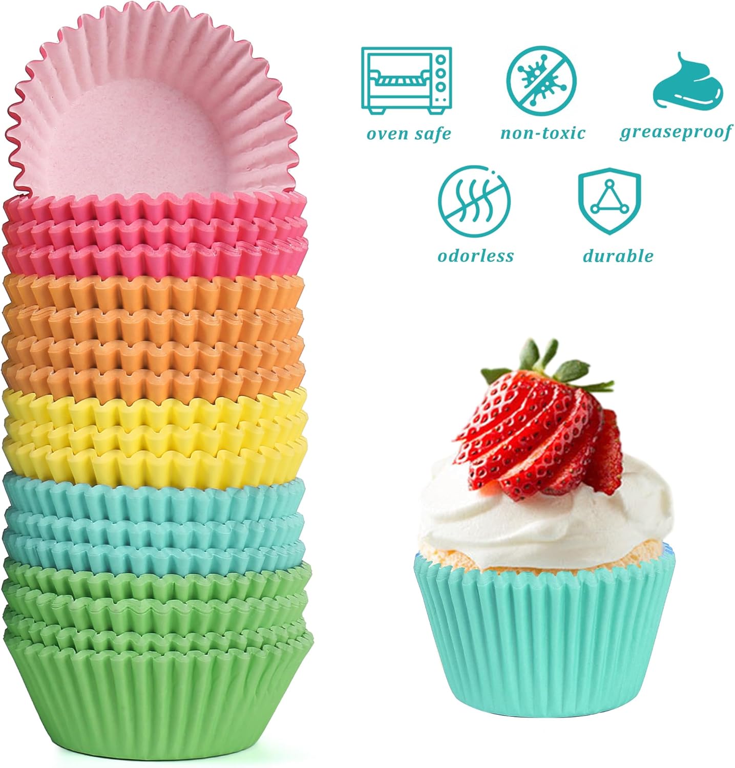 1.4 inch 1000-Count Mini Cupcake Liners Bright Colorful Muffin Baking Cups, Odorless,Baking Paper Cups for Baking Candy Cooking，Upgraded & Food Grade Grease-Proof Paper (Rainbow, 1.4Inch)
