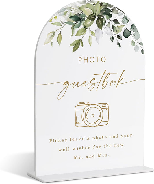 Photo Guestbook Sign, Greenery Gold Bridal Shower Decorations, Wedding Guestbook Sign, Marriage Signs for Ceremony and Reception, Engagement Decorations, Wedding Table Acrylic Decor - 26