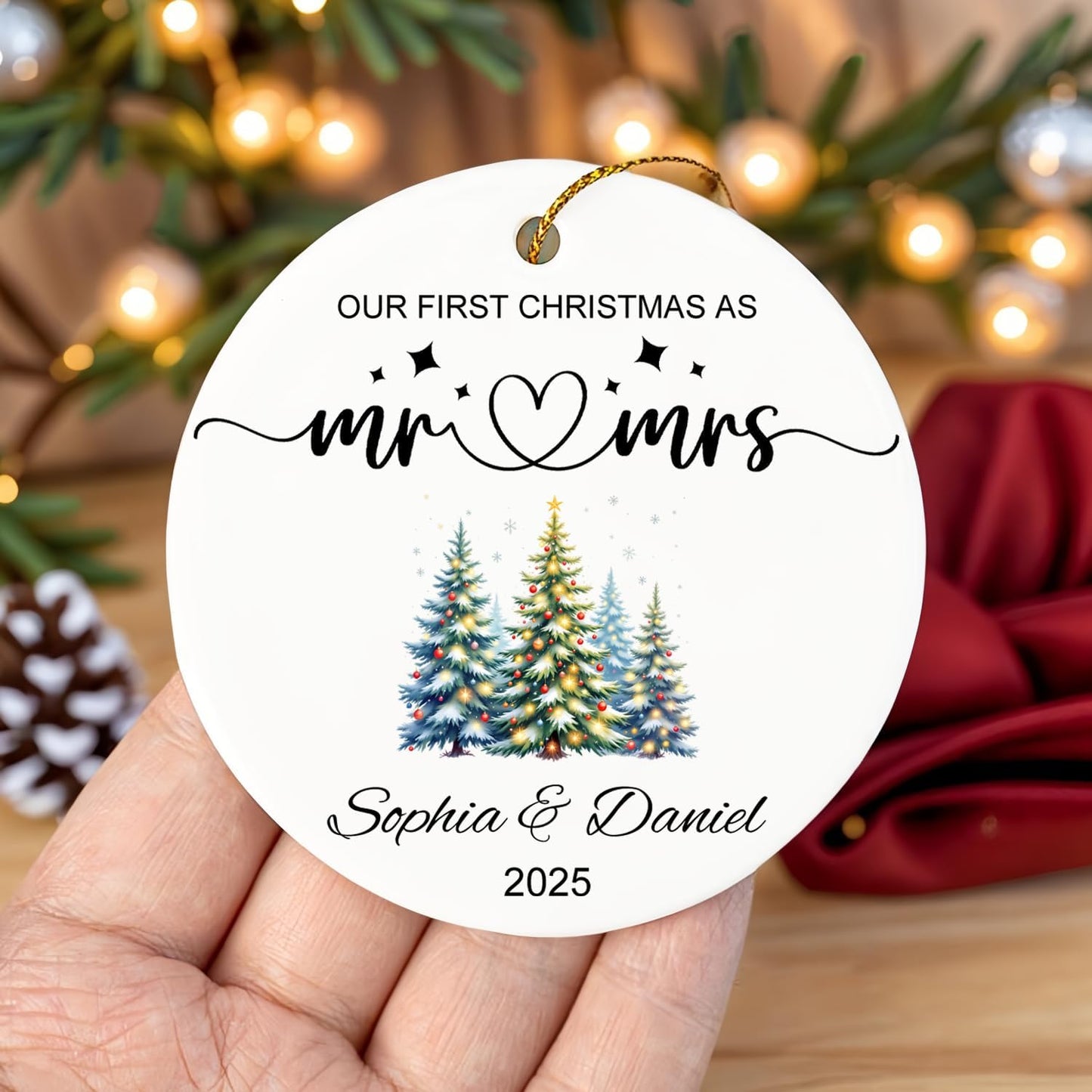 First Christmas Married Engaged Ornament 2025, Our First Christmas As Mr and Mrs Christmas Ornaments Bridal Shower Gift for Newlyweds