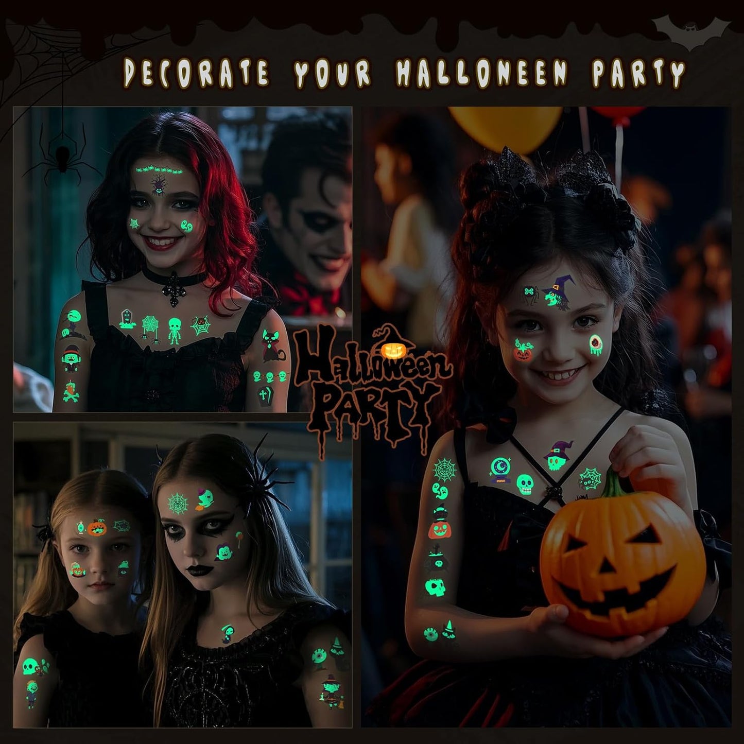 Halloween Luminous Temporary Tattoo for Kids - 250+ Horror Glow Halloween Party Supplies for Boys and Girls,Halloween Goodie Bag Fillers Holiday Party Decorations Favors 20 Sheets