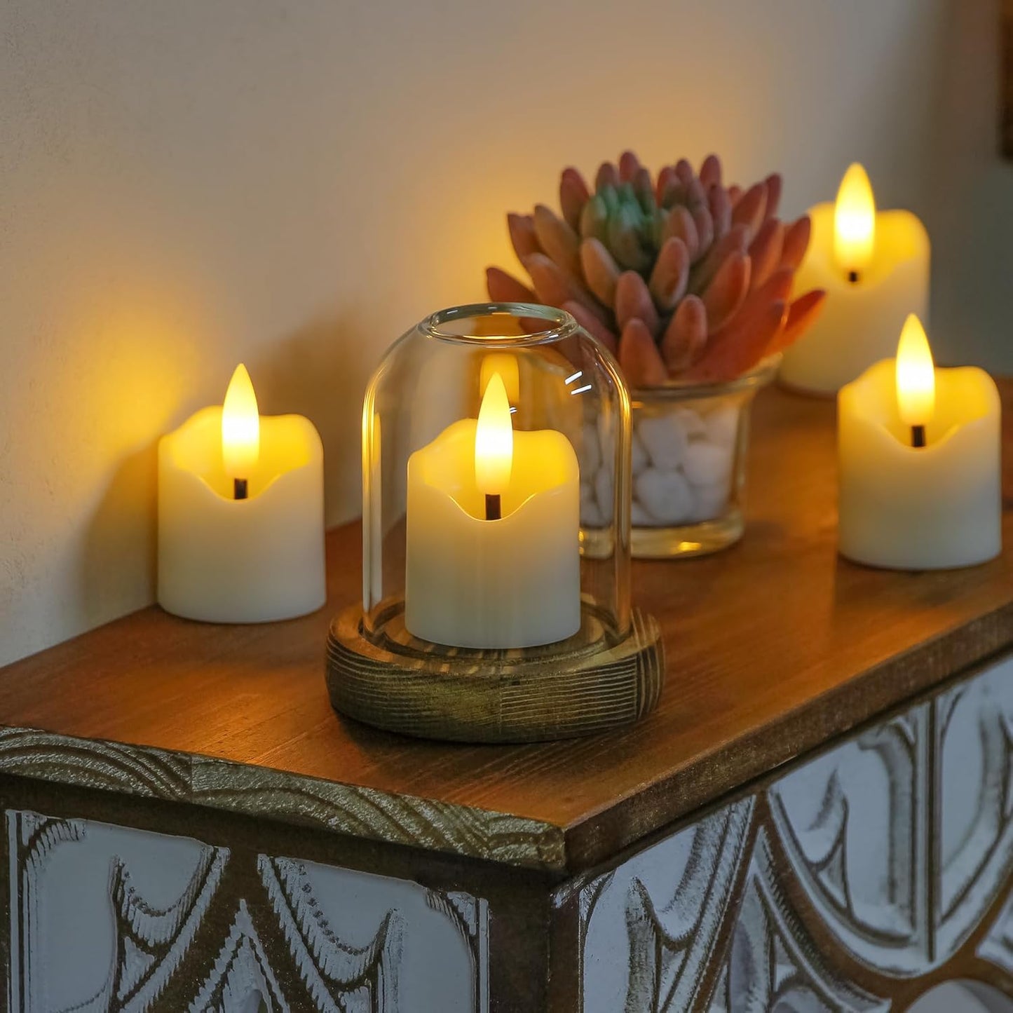 6 Pack Battery Operated Auto Daily Timer Ivory Plastic LED Flameless Votive Candles, Long Runtime 1.6" x2.3" Flickering Tealight Candles with Remote Control