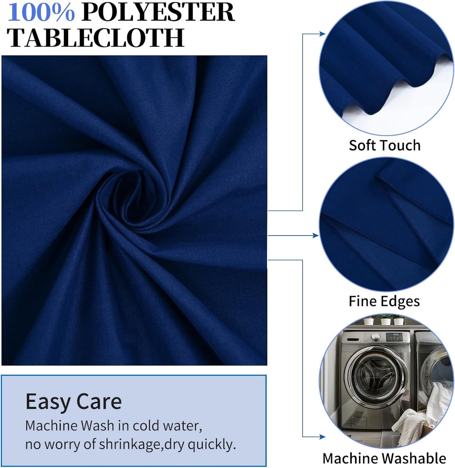 10 Pack Round Tablecloths - 120 Inch, Navy Blue Polyester Table Cover for Round Table, Stain and Wrinkle Resistant Washable Fabric Tablecloth, Polyester Tablecloth for Wedding Banquet Parties