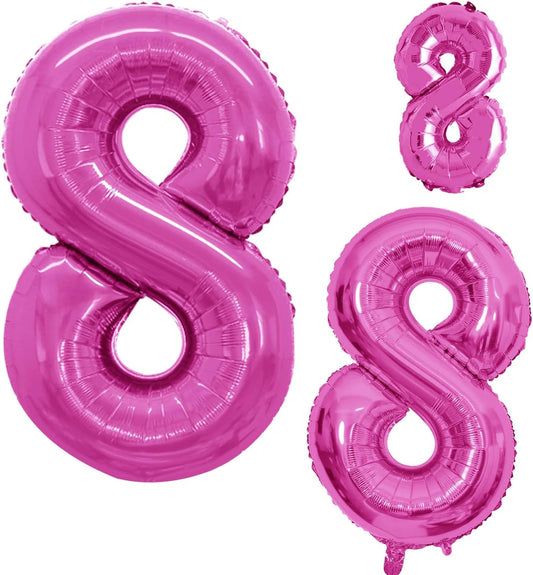 GOER Hot Pink Foil Balloons Number 8,Huge Number Balloons for 8th Birthday Party Supplies Anniversary Decorations(3 pcs,42 inch,32 inc,16inch)