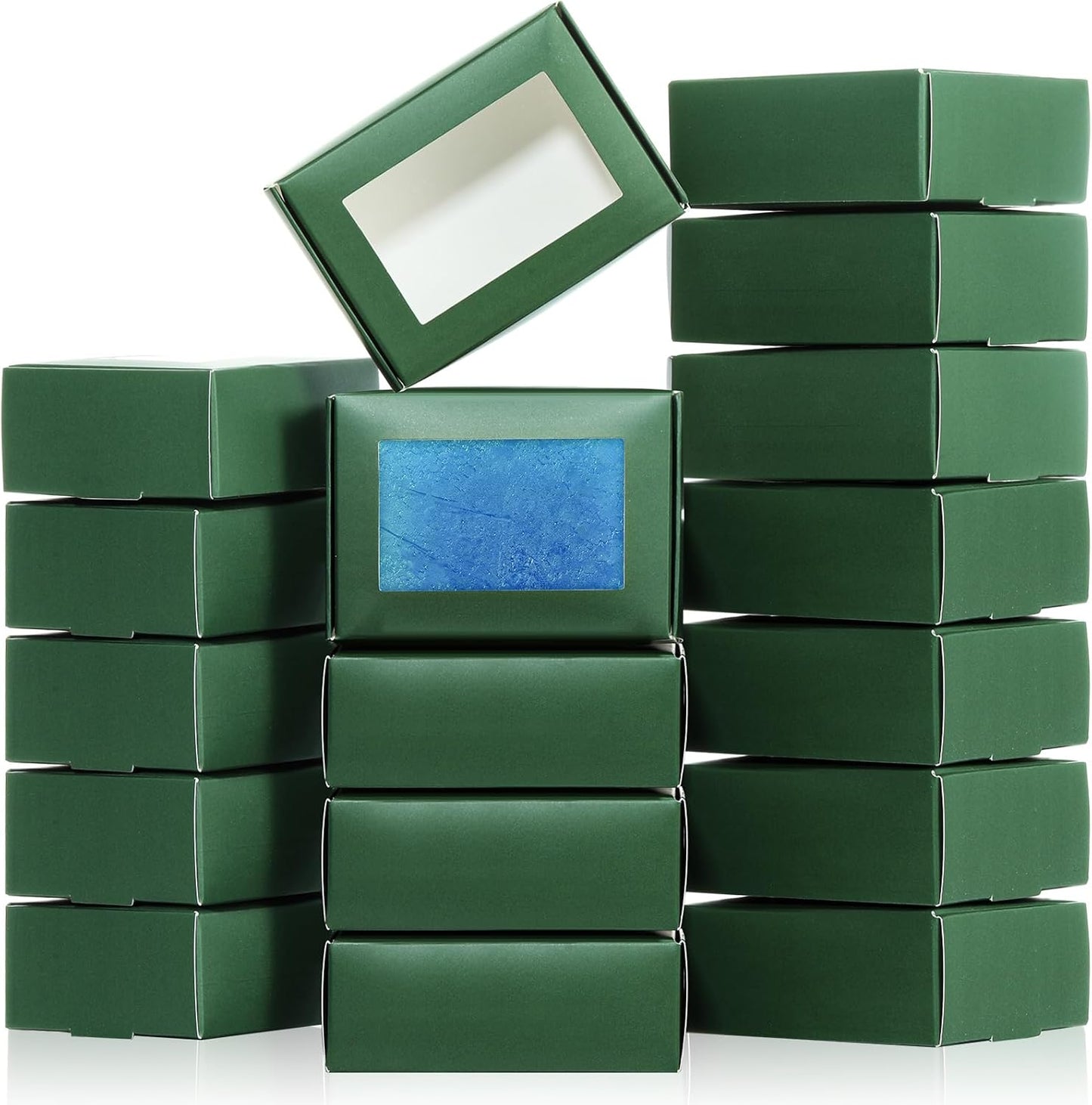 Zonon 30 Pcs Soap Boxes for Homemade Packaging, Mini Kraft Treat Boxes with Window for Bakery Candy Soap Making Gift Packaging(3.7 x 2.6 x 1.37 Inch,Green)