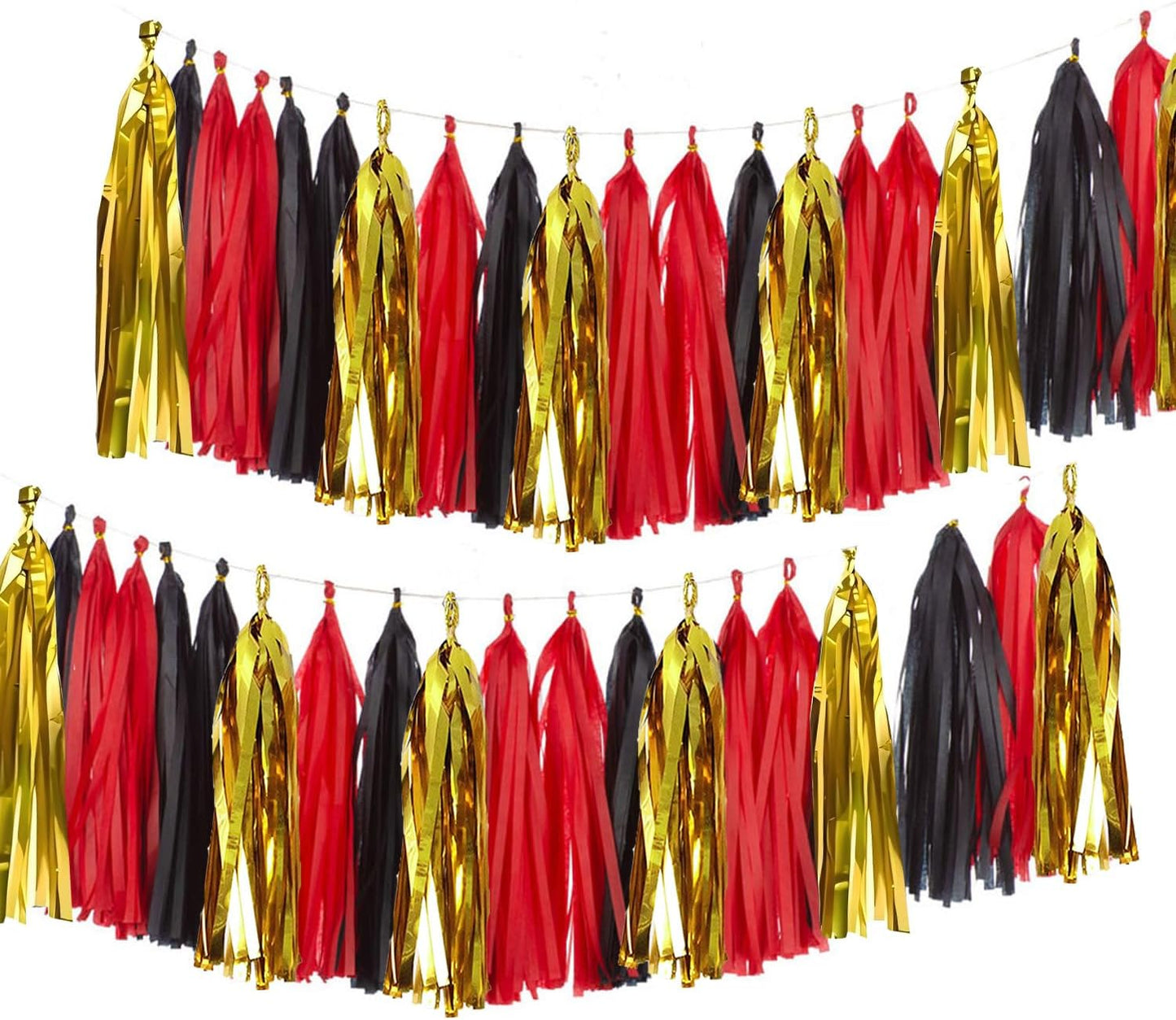 Gold Black and Red Paper Tissue Tassels Party Tassel Garland Banner for Party Decorations,15 Pcs