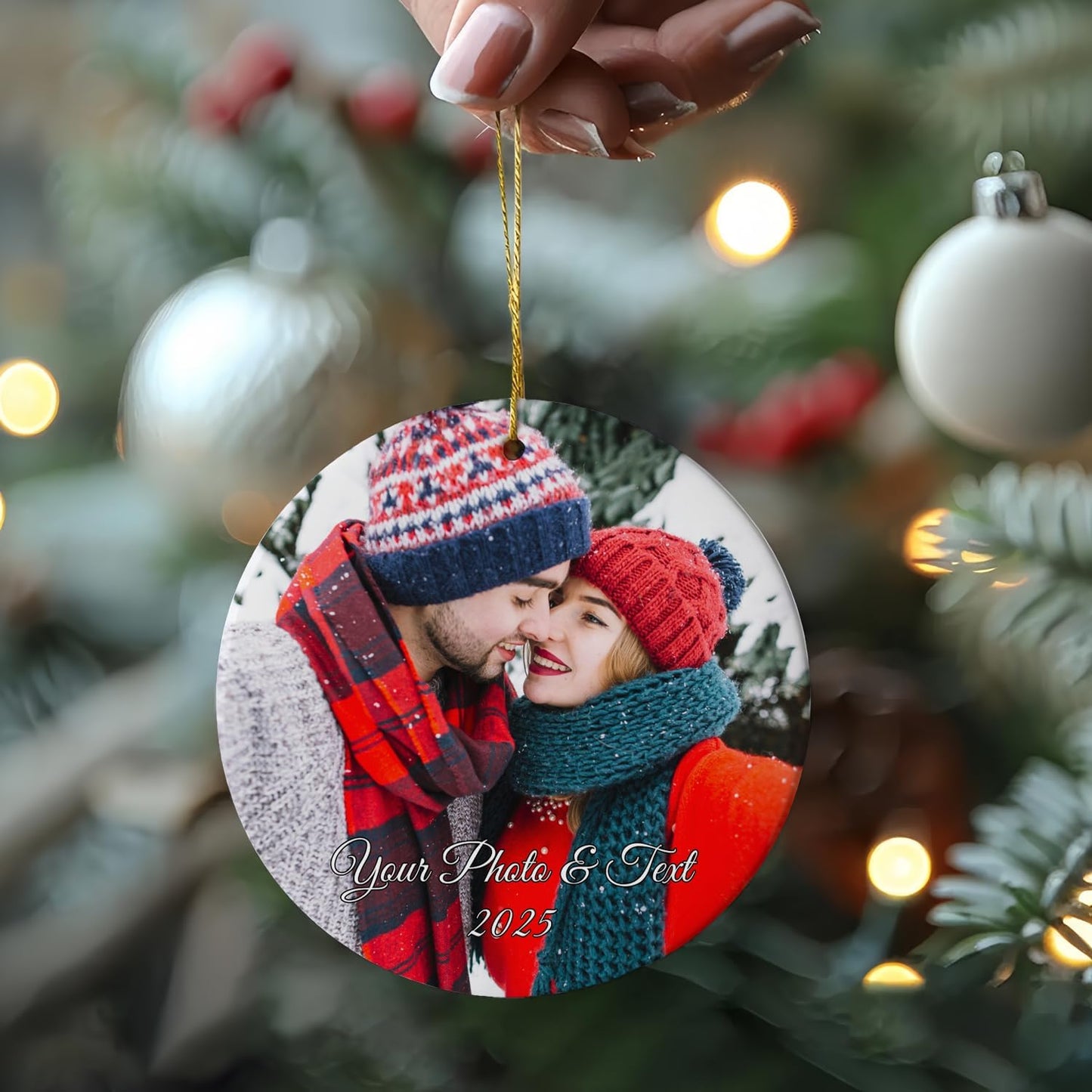Personalized Christmas Ornaments Decor, Custom Xmas Ornaments with Photo and Text, Customized Wedding Gifts for Couples, Husband, Wife, Parents