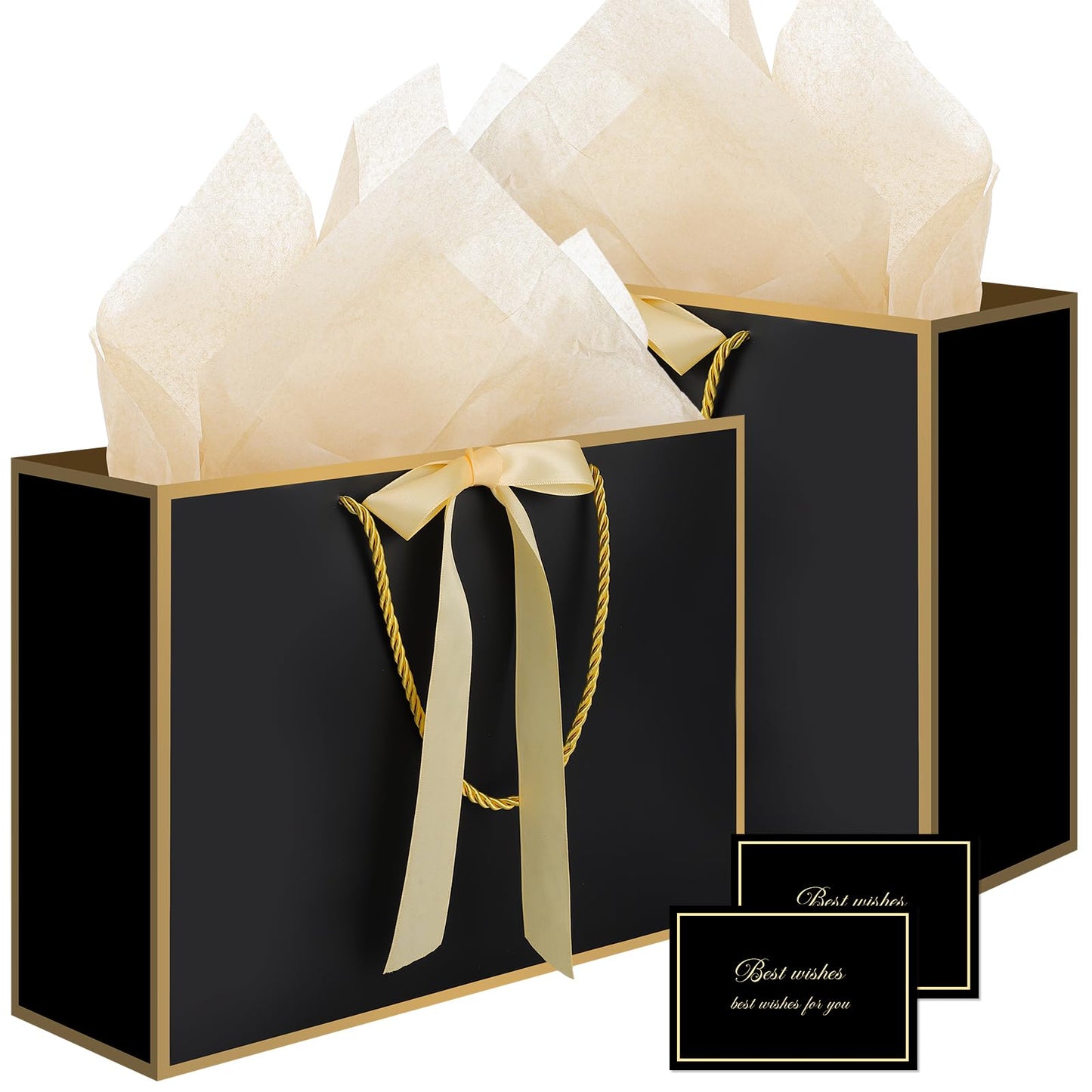 woric Black Gift Bags with Handles, 14" Medium Gift Bag with Tissue Paper