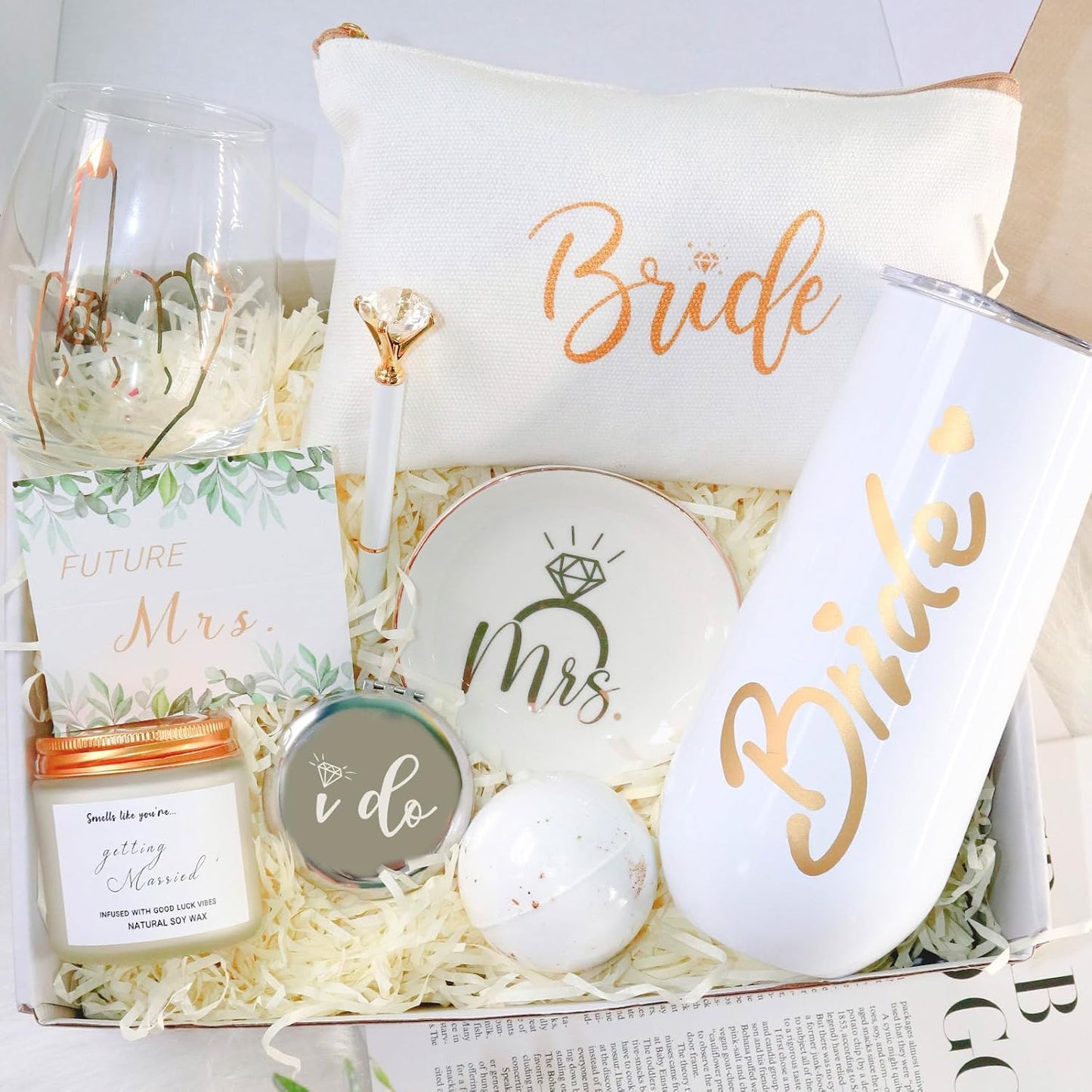Bride To Be Gifts Box, Bridal Shower Bachelorette Gifts for Bride, Engagement Gifts for Her, Newly Engaged Wedding Fiance Gifts for Women, Bachelorette Party Favors Future Mrs Gifts Basket