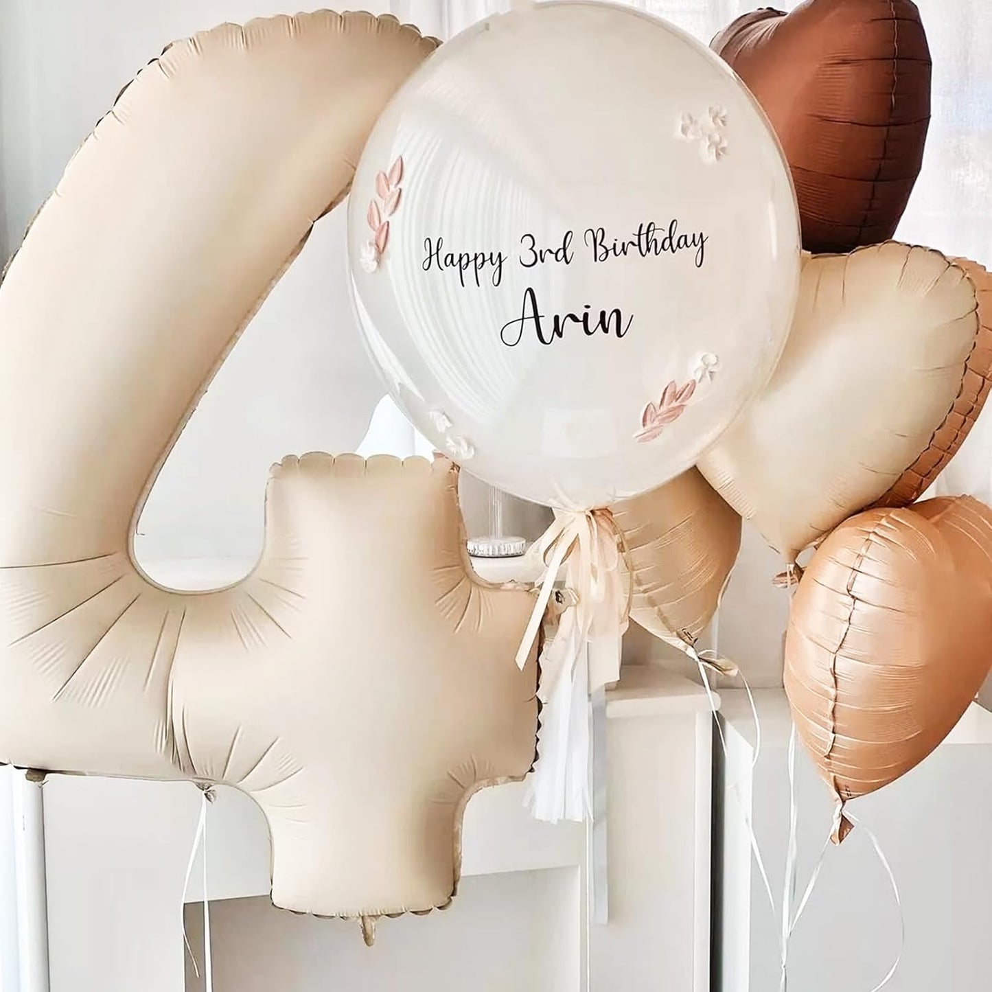 40 Inch 4 Balloons, Large Beige Number 4 Balloon for 4th Birthday Foil Number Balloons Set 0-9, Self Inflating White Sand Digital 4 Helium Balloon for Girls Birthday Women Anniversary Party Decoration