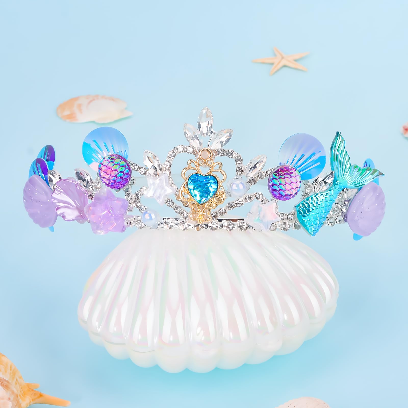 CIEHER Mermaid Crown Headband Seashell Crown for Little Mermaid Birthday Party Decorations, Mermaid