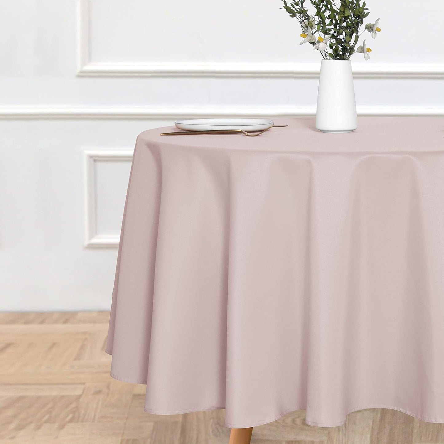 sancua Round Tablecloth - 90 Inch - Water Resistant Spill Proof Washable Polyester Table Cloth Decorative Fabric Table Cover for Dining Tables, Buffet Parties and Camping, Blush