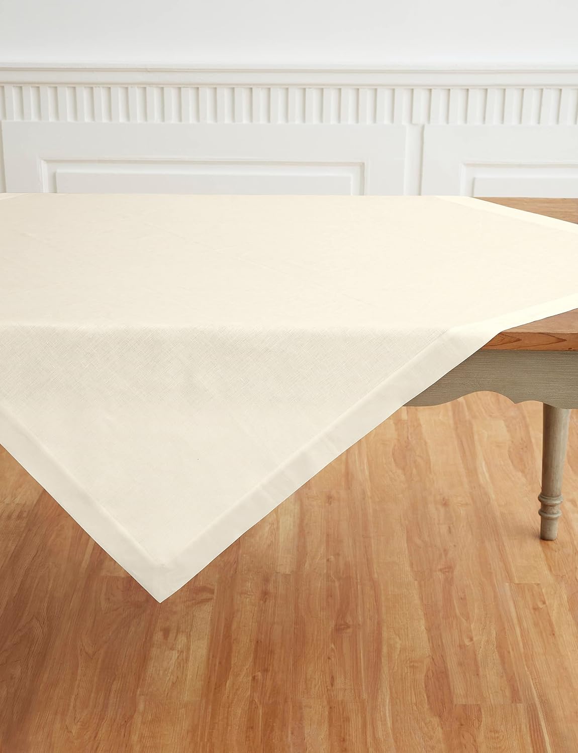 Solino Home Linen Ivory Tablecloth 52 x 52 Inch - 100% Pure Linen Square Table Throw - Fete, Machine Washable Table Cloth for Fall, Autumn, Thanksgiving, Christmas, Holiday