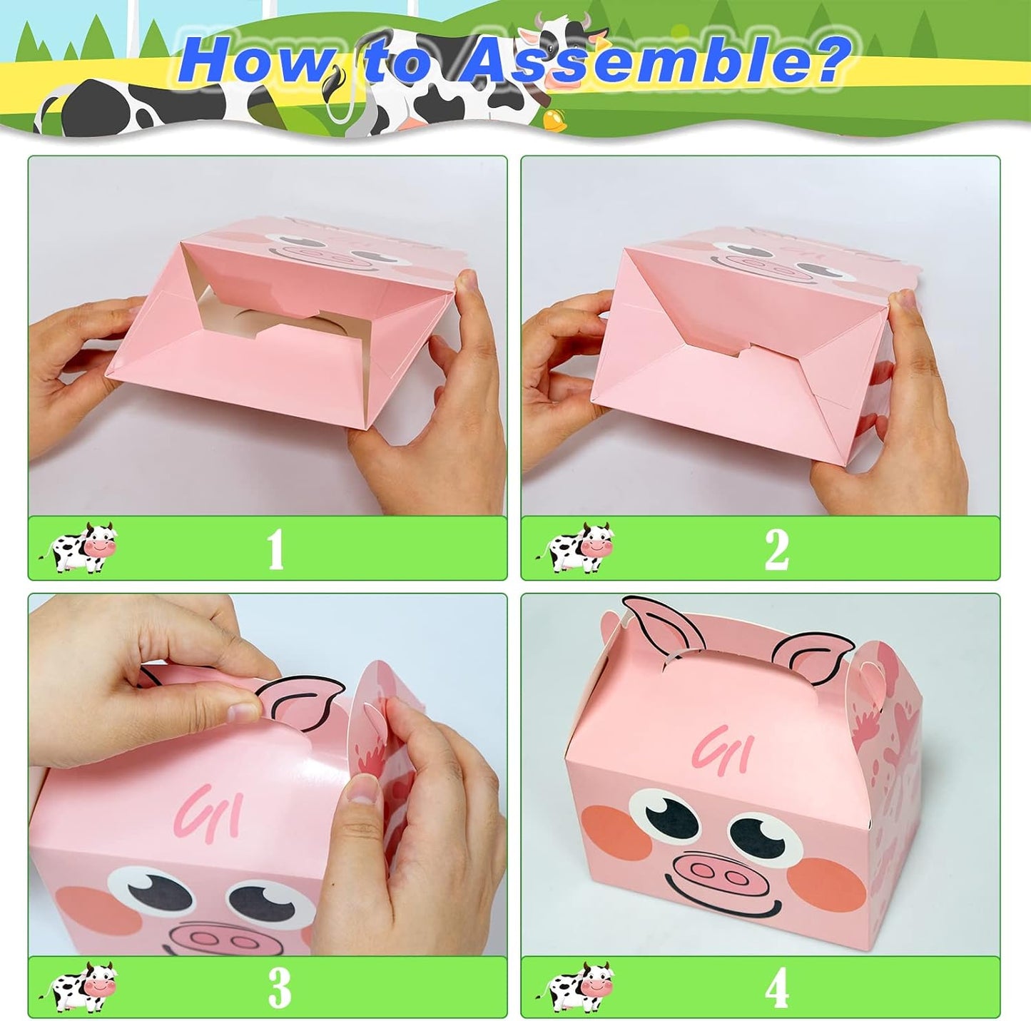 24 Pack Farm Animal Party Favor Boxes, Farmhouse Themed Party Candy Goodie Treat Gift Boxes for Baby Shower Kids Birthday Party Decorations Supplies, 8 Designs