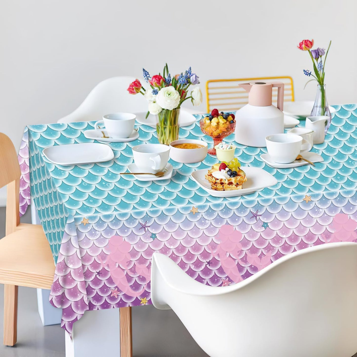 NKPDAXM 4 Pack Mermaid Tablecloth Mermaids Laser Table Cover for Mermaid Birthday Party