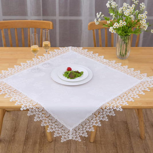 White lace Premium Square Farmhouse Tablecloth Waterproof OilProof SpillProof AntiShrink Soft Wrinkle Resistant Decorative Fabric Table Cover Kitchen Dinning Party Wedding Banquet
