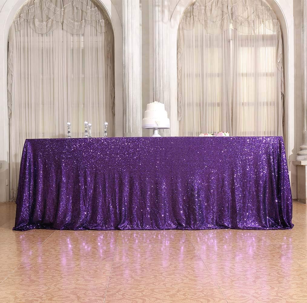 SquarePie Sequin Tablecloth 90 x 156 Inch Purple Sparkly Table Cloth for Wedding Halloween Party