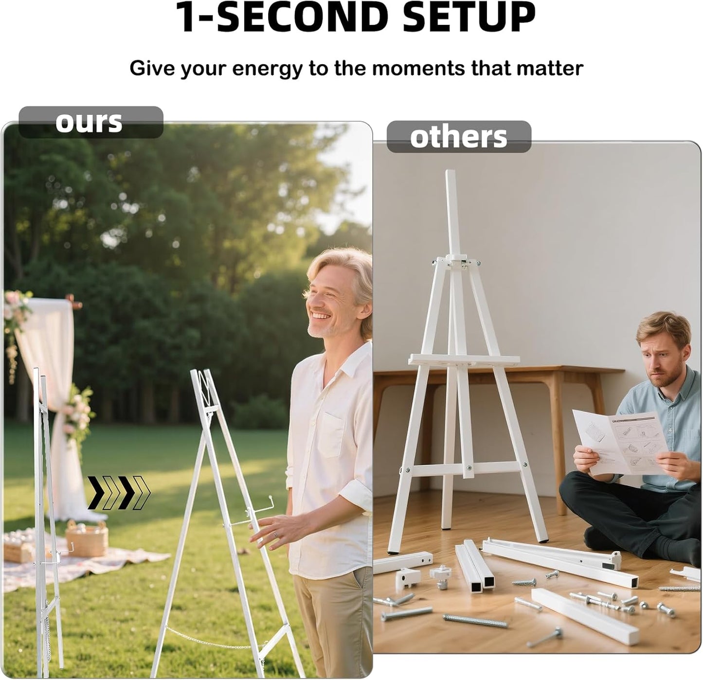 GRENTY 46.7" Easel Stand for Wedding Signs ??No Assembly Needed, Heavy Duty Metal Display Stand for Art, Welcome Signs, Posters, Pictures, Paintings, and Floor Décor
