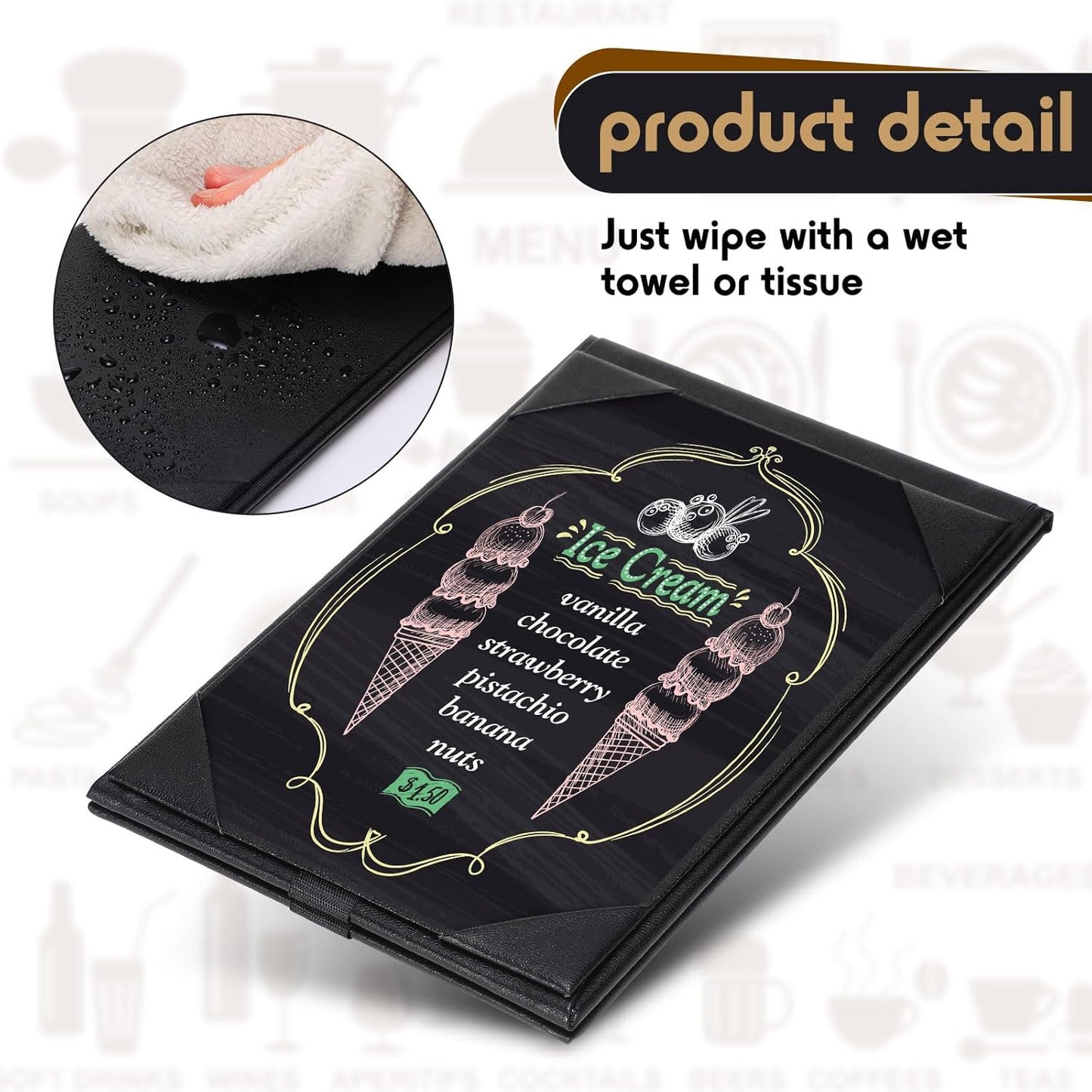 Gerrii Leatherette Table Tents Black PU Leather Menu Covers Bulk Double Sided Frame Sign Holders 2 Side Drink Dessert Menu Folders for Restaurant Coffee Cafe Bar Wedding Supplies(8 Pack,4 x 6 Inch)