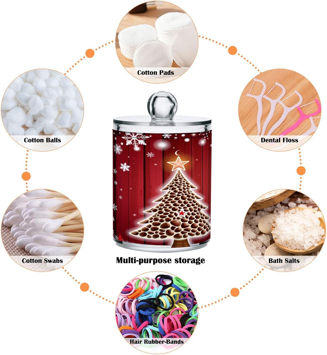 Gredecor Christmas Winter Qtip Holder Dispenser 2 Pack Christmas Tree Red Snowflakes Bathroom Decorative Storage Canister Holder Counter Vanity Organizer for Cotton Ball Swabs Pads Floss