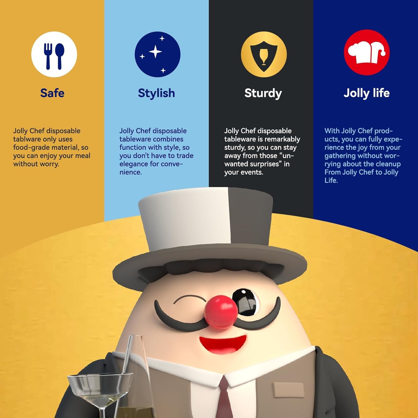 JOLLY CHEF 12 Pack 12oz Gold Plastic Wine Glasses Stemless, Gold Disposable Wine Cups, Premium Quality, Recyclable, Unbreakable, Crystal and BPA-Free for Party