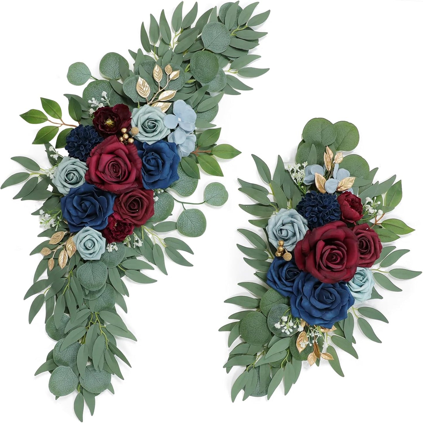Artificial Navy Blue and Burgundy Wedding Arch Flower Swags Set of 2 for Welcome Signs, Reception and Ceremony Decorations - Navy Blue Floral Decor