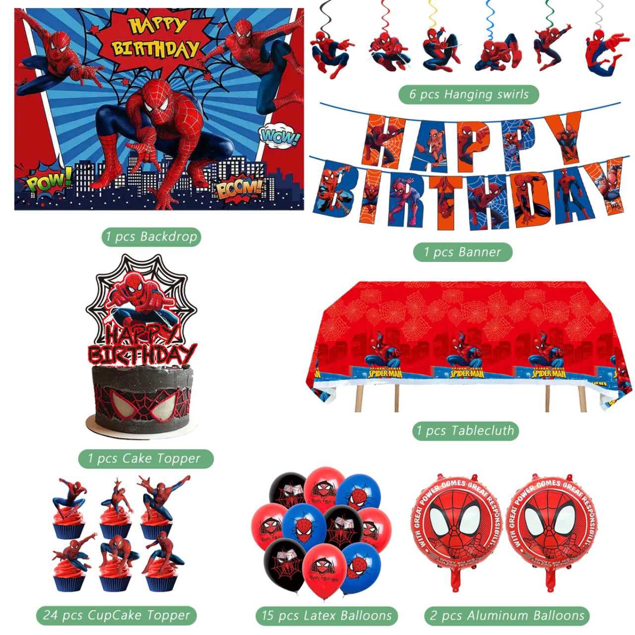 51PCS spidey birthday party supplies, backdrop, "Happy Birthday" banner,tablecloth, large aluminum