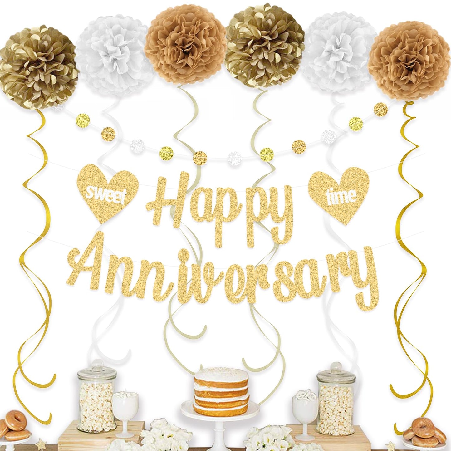 Happy Anniversary Decorations with Gold Happy Anniversary Banner, 18pcs