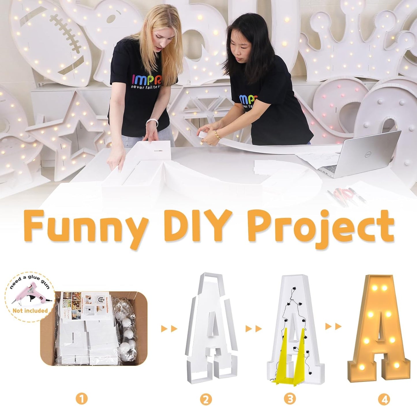 imprsv Marquee Light Up Letters, 3FT H for Birthday, Baby Shower, Wedding Decorations, Customizable Party Theme, Foam Board, All Ages, Not Foldable